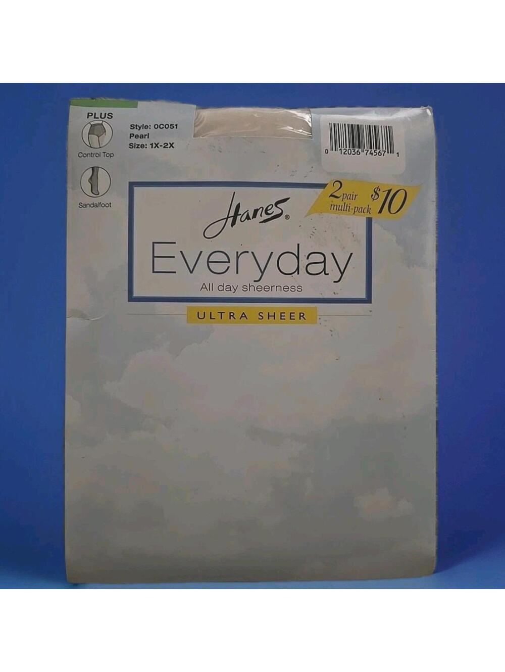 2 Pairs Hanes Everyday Pantyhose Size 1X-2X Ultra Sheer Control Top Sandalfoot